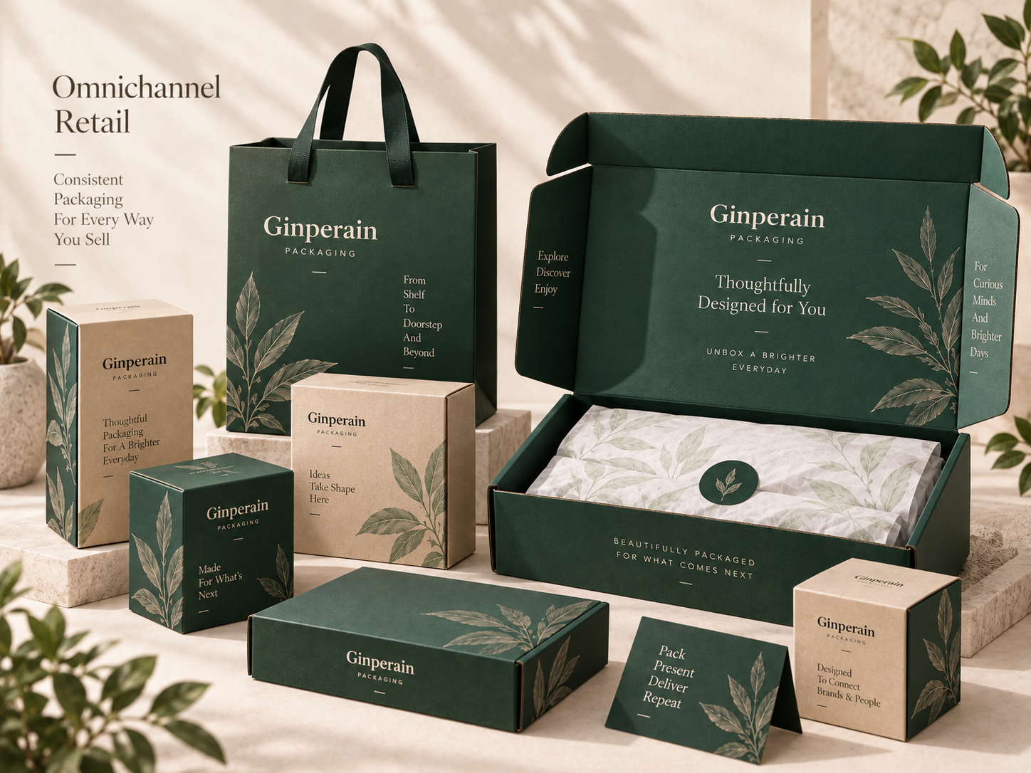 Coordinated branded packaging for online and physical retail