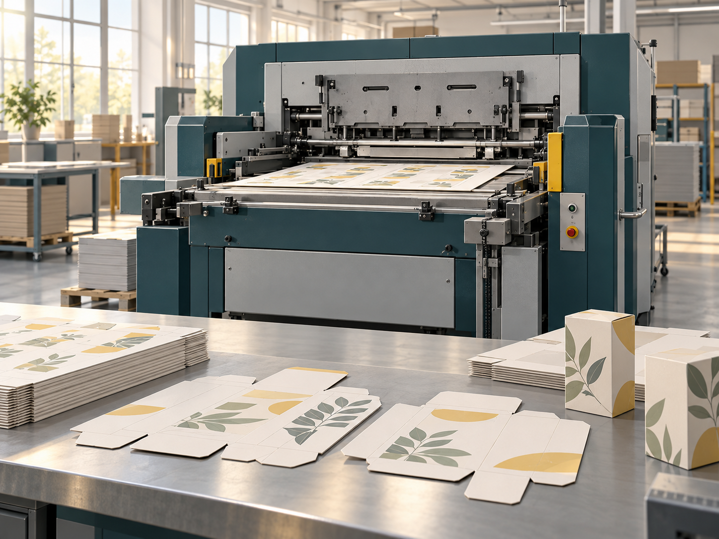 Temporary AI-generated illustration of diecut packaging production equipment