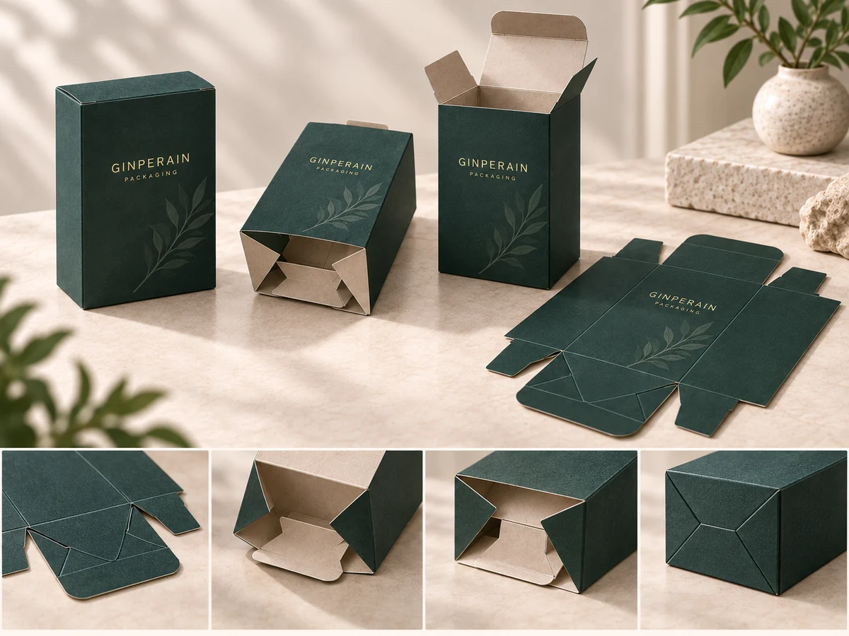 Auto-lock bottom folding cartons with open carton and flat-packed blank