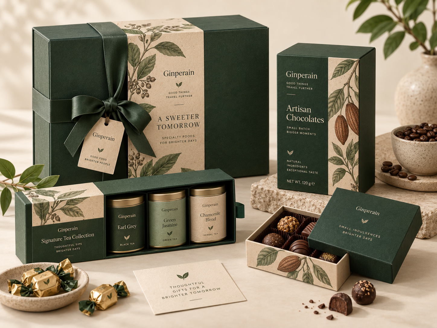 Tea and chocolate gift packaging in paperboard and rigid boxes