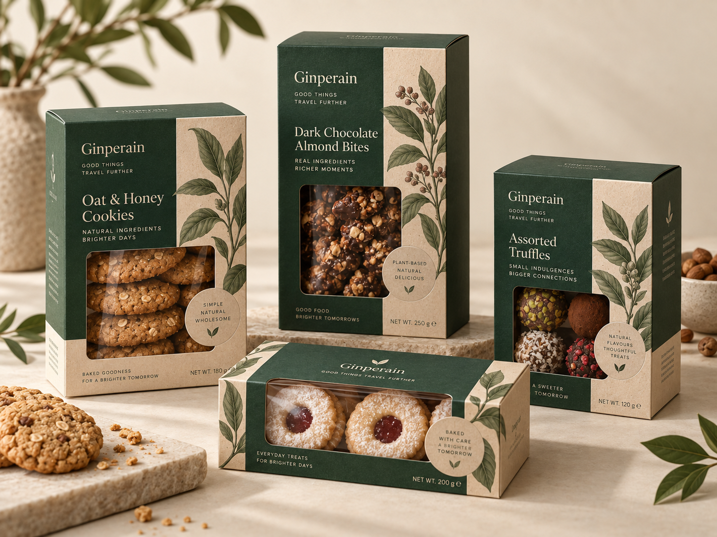 Paperboard window cartons displaying biscuits and confectionery