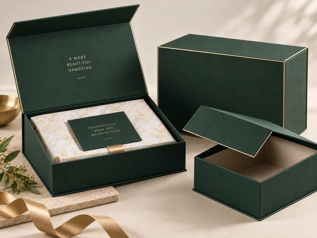 Magnetic closure rigid boxes for premium presentation packaging