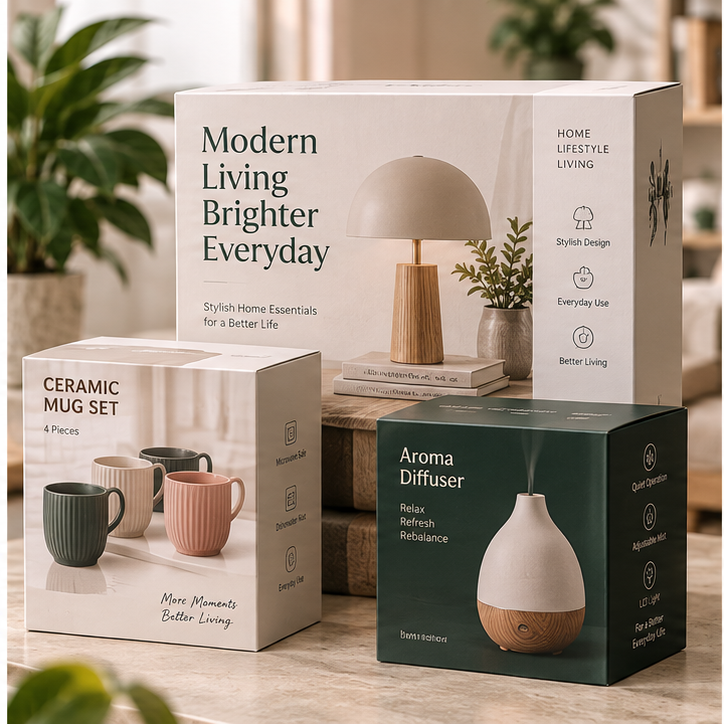 Printed cartons for lighting, ceramic mugs and household lifestyle goods